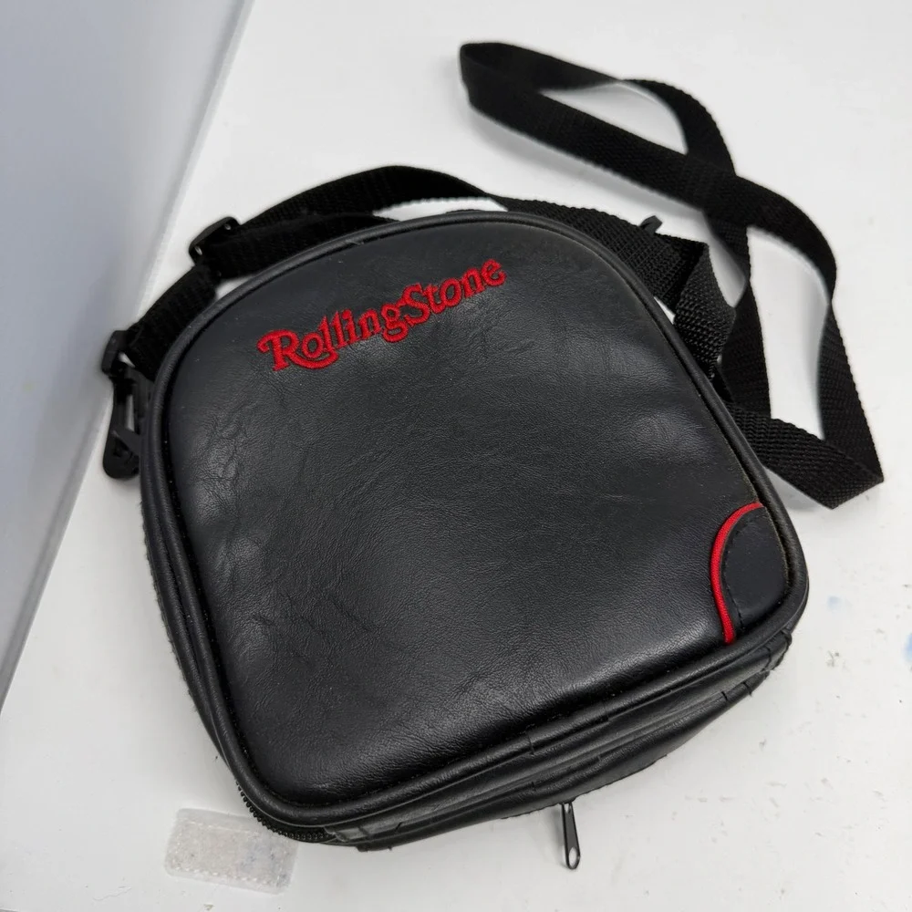 Rolling Stone Magazine Black Faux Leather Crossbody Bag Tech Pouch Red Logo